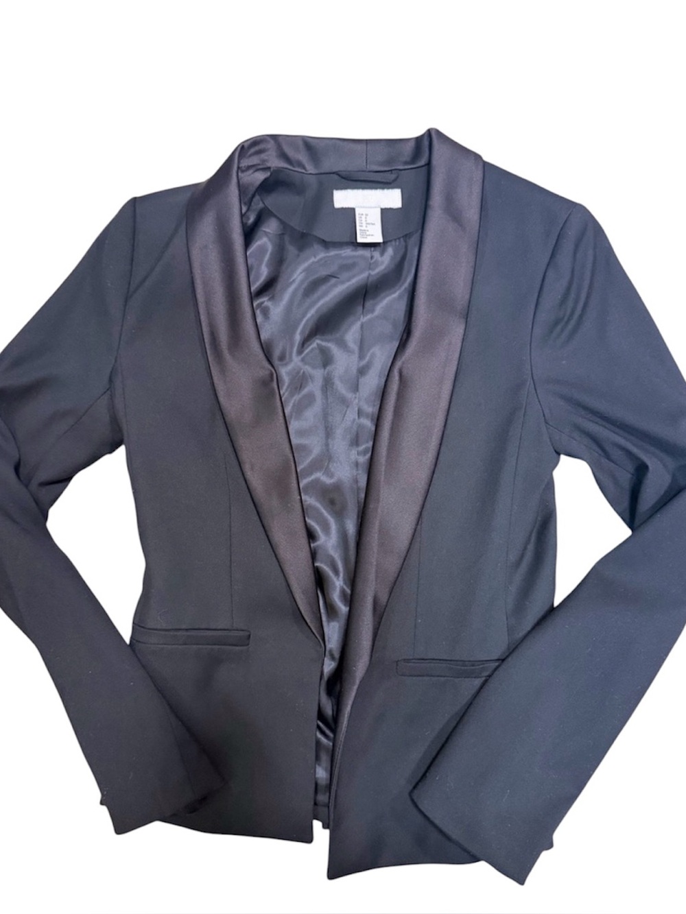 H&M Black Satin-Trim Blazer - Open Front Women's Jacket